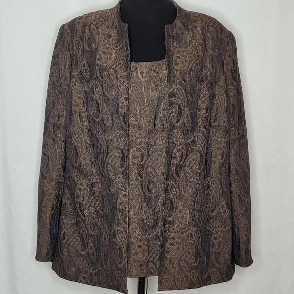 Nipon Boutique Brown/Black 2 Pc. Paisley-Jacquered Topper w/ Tank Top - Size 16W - Picture 1 of 13